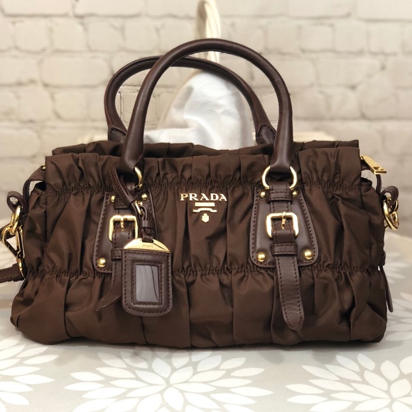 Prada Handbags - Prada Nylon Gaufre Small Tote Bag brown like new